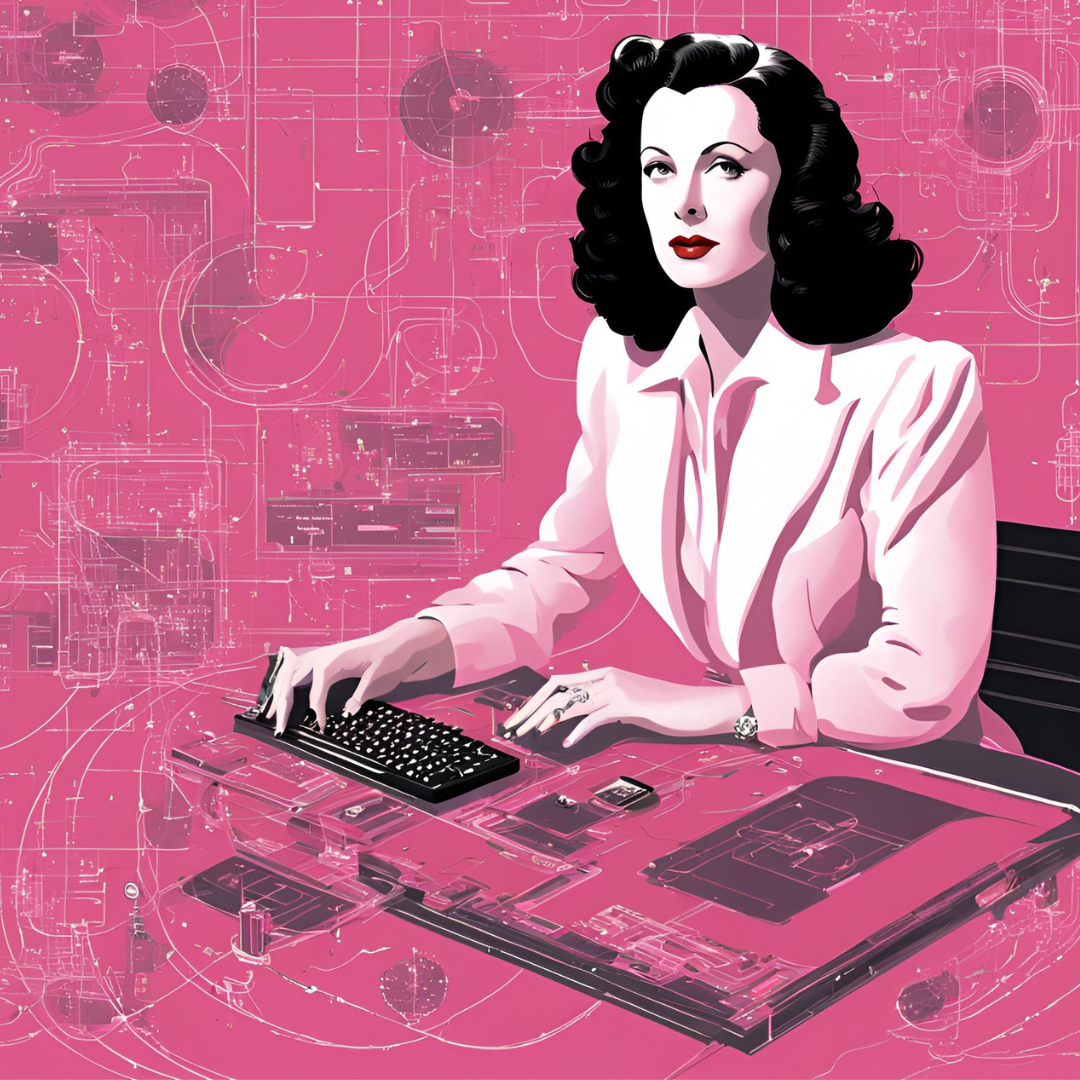 Outra imagem produzida com IA, uma imagem da Hedy